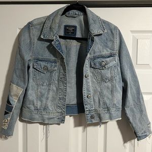 Abercrombie Cropped Denim Jacket with Patchwork Size Medium